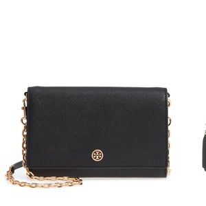 Tory Burch leather wallet on a chain